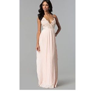Long Chiffon Wrap Lace-Bodice Prom/Maxi Dress